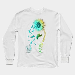 PTSD Awareness Survivor Warrior, Hippie Sunflower Elephant Long Sleeve T-Shirt